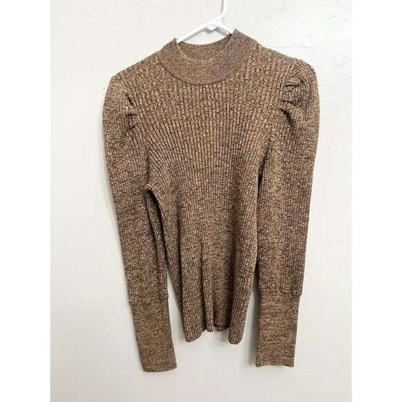 Who What Wear Brown Puff Sleeve Mock Neck Ribbed Sweater Top Size Large Fall - Picture 2 of 9